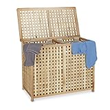 Relaxdays Wäschesammler Duo Walnuss, breite Wäschetruhe, 2 Wäschesäcke,...