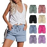 Damen Shorts Musselin Kurz Hose Sommer Leinen Shorts Mit Taschen Mode Lässige...