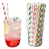 Dreamil 100 Stück Papierstrohhalme, 19,7cm Bunt Gestreifte Papiertrinkhalme,...