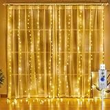 FREMON Lichtervorhang, 8 Modi 3X3M Lichterketten Vorhang mit Fernbedienung, IP65...