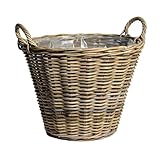 Spetebo Rattan Pflanzkorb Natur mit Henkeln - 34 cm - Weide Blumenkorb mit Folie...