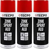 TECPO 3x Zinkspray Metall Alu Hell, 400ml Zink Alu Spray Rostschutzfarbe...