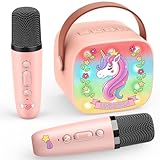 Dislocati Karaoke Maschine mit 2 Bluetooth Mikrofon Kinder, Einhorn Geschenk...