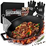 Gusskönig Gusseisen Wok Pfanne - 36 cm robuste Wokpfanne für Gasgrill, Herd,...