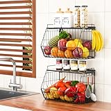YSD 2-Etagen Metall Obstkorb Hängend, Wand Regal Küche, Gemüseregal -...