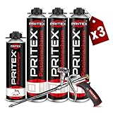 PRITEX – Bauschaum Set 3 x 750 ml Pistolenschaum inkl. Pistolenreiniger 500 ml...