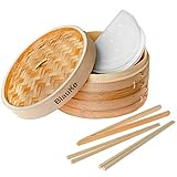 Bambusdämpfer (Bamboo Steamer) - 25cm mit 2 Etagen Bambus Dampfkörbe mit...