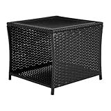 WOLTU Polyrattan Gartentisch, 45x40x45 cm, Beistelltisch mit Glasplatte offenem...