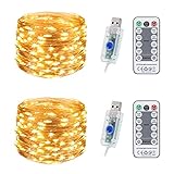 SUWITU USB Lichterkette mit Fernbedienung, 2x12M 120 LED Dimmbar Kupferdraht...