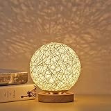 LED Nachttischlampe, Tischlampe Aus Holz Mit Handgewebtem Lampenschirm...