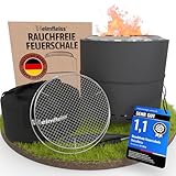 Heimfleiss® Rauchfreie Feuerschale Edelstahl Ø50cm | Feuerkorb mit Grillrost |...