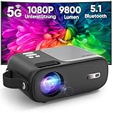 Mini Beamer, 5G WiFi Bluetooth Beamer Full HD 1080P Unterstützt, HORLAT Beamer...