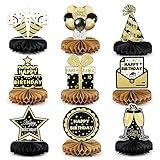 9 Pcs Geburtstag Bienenwaben Deko Papier Schwarz Gold Happy Birthday Tisch...