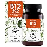 NATURE LOVE® Vitamin B12 Vegan - 500 µg pro Tagesdosis - 180 Tabletten - Beide...