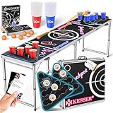 KESSER® Bier Pong Tisch Set mit Kartenspiel Trinkspiel LED-Action inkl. 100...