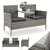 Juskys Polyrattan Gartenbank Monaco - 2-Sitzer Bank mit Tisch & Kissen -...