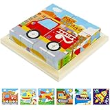 Bilderwürfel Holz,6 in 1 Kinderspielzeug Holzpuzzle Montessori Spielzeug 3D...