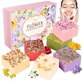 Naturseife Set für Gesicht & Körper, 6 Stück Handgemachte Seife mit Blumen,...