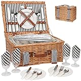 Picknickkorb-Set aus Weidengeflecht für 4 Personen, handgefertigter...