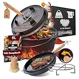 GUSSKÖNIG Dutch Oven Set-Eingebrannter Dutch Oven 9L [6-10 Person]-Feuertopf...