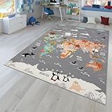 TT Home Kinderteppich Babyzimmer Teppich Kinderzimmer rutschfest Tiere Weltkarte...