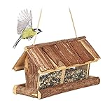 Relaxdays Vogelfutterhaus Holz, mit Futtersilo, zum Hängen, HBT 19 x 31,5 x 16...