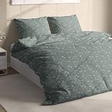 Träumschön Biber Bettwäsche Set 2tlg 135 x 200 cm Grün – Blumen Ranken...