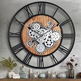 Lafocuse Wanduhr Groß mit Beweglichen Zahnrädern Industrial Steampunk XXL Holz...