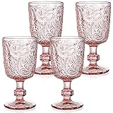 Tebery 4 Stück 300ml rosa Glas Weinkelch Vintage, 10oz farbige Getränke...