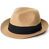 FURTALK Fedora Damen Panamahut Herren Strohhut im Trilby-Look Sommerhut...