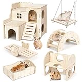 Hamster Spielzeug, 6 Stück Holz Hamsterhaus Spielzeug für Hamster aus Holz...