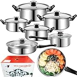 Retoo Topfset 12-teilig Kochtopf Set mit Glasdeckel Edelstahl Bratpfanne...