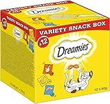 DREAMIES Katzensnacks - 12x60g - mit Huhn, Käse und Lachs - Traumhaft knusprige...