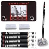 Ormromra 12 Stück Skizzienstifte, Bleistift Set mit 2 Weißer Radiergummi,...