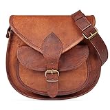 LEABAGS Leder Handtasche Damen, Vintage Cognac Premium Echtleder Umhängetasche,...