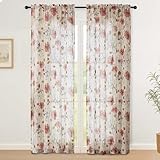 Simplebrand Voile Vorhänge mit Doppelperforationstechnik Blumen Design...