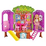 Barbie - Chelsea-Puppe und Baumhaus-Spielset mit Hündchen mit Möbeln, Rutsche...