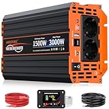 Wechselrichter 1500W Reiner Sinus Spannungswandler 12V auf 230V Power Inverter...