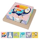 Merle Toys® 6-in-1 Würfelpuzzle ab 2 Jahre aus 100% Öko-Buchenholz,...