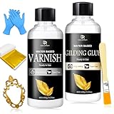 Blattgold Kleber Set - 200ml Wasserbasierter Kleber & Schutzlack mit Pinsel, 100...