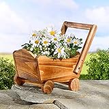 Spetebo Holz Blumenwagen zum beflanzen - 34 x 17 cm - Pflanzkarre Deko...