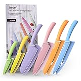 hecef 6 Teilig Messer Set mit Schutz, Küchenmesser Set Bunte Non-Stick, Scharfe...