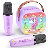 Dislocati Karaoke Maschine mit 2 Bluetooth Mikrofonen für Kinder, Einhorn...