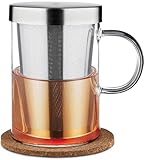 Cosumy Teetasse mit Deckel und Sieb - Teeglas mit Sieb & Untersetzer 400ml -...