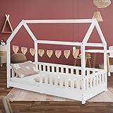 ML-Design Kinderbett 80x160 cm mit Rausfallschutz, Dach und Lattenrost, Weiß,...