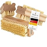 FEINHOLZ® Nagelbürste Holz (3 Stck.) mit stabilen Borsten hart und weich •...