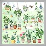 wondever Fenstersticker Grüne Topfpflanze Fenster Aufkleber Hängende Pflanzen...