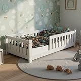Juskys Kinderbett Naya - 80x160 cm Bett mit Rausfallschutz & Lattenrost - Holz...