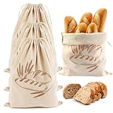 4 Stück Brotbeutel Leinen, Brottasche mit Kordelzug, 30x40cm Brotsack...