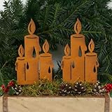 Edelrost Kerzengruppe 2er Set – Metall Gartenstecker 26 cm – Weihnachtsdeko...